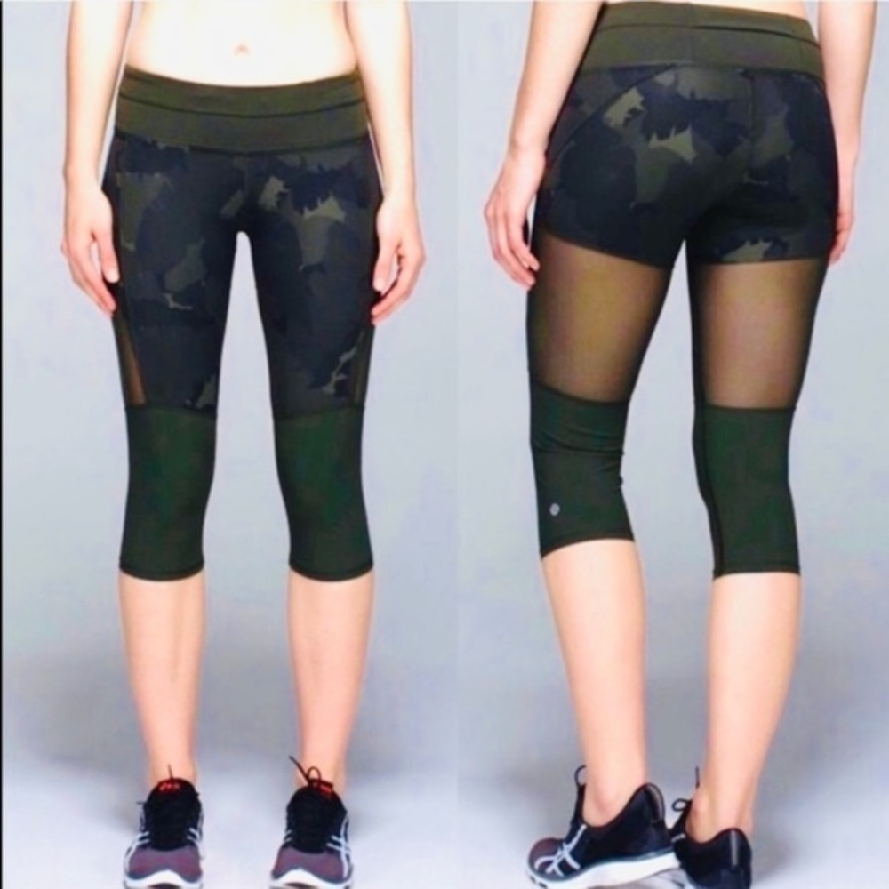 Lululemon Training Tough Crop Gator Green 4 RARE